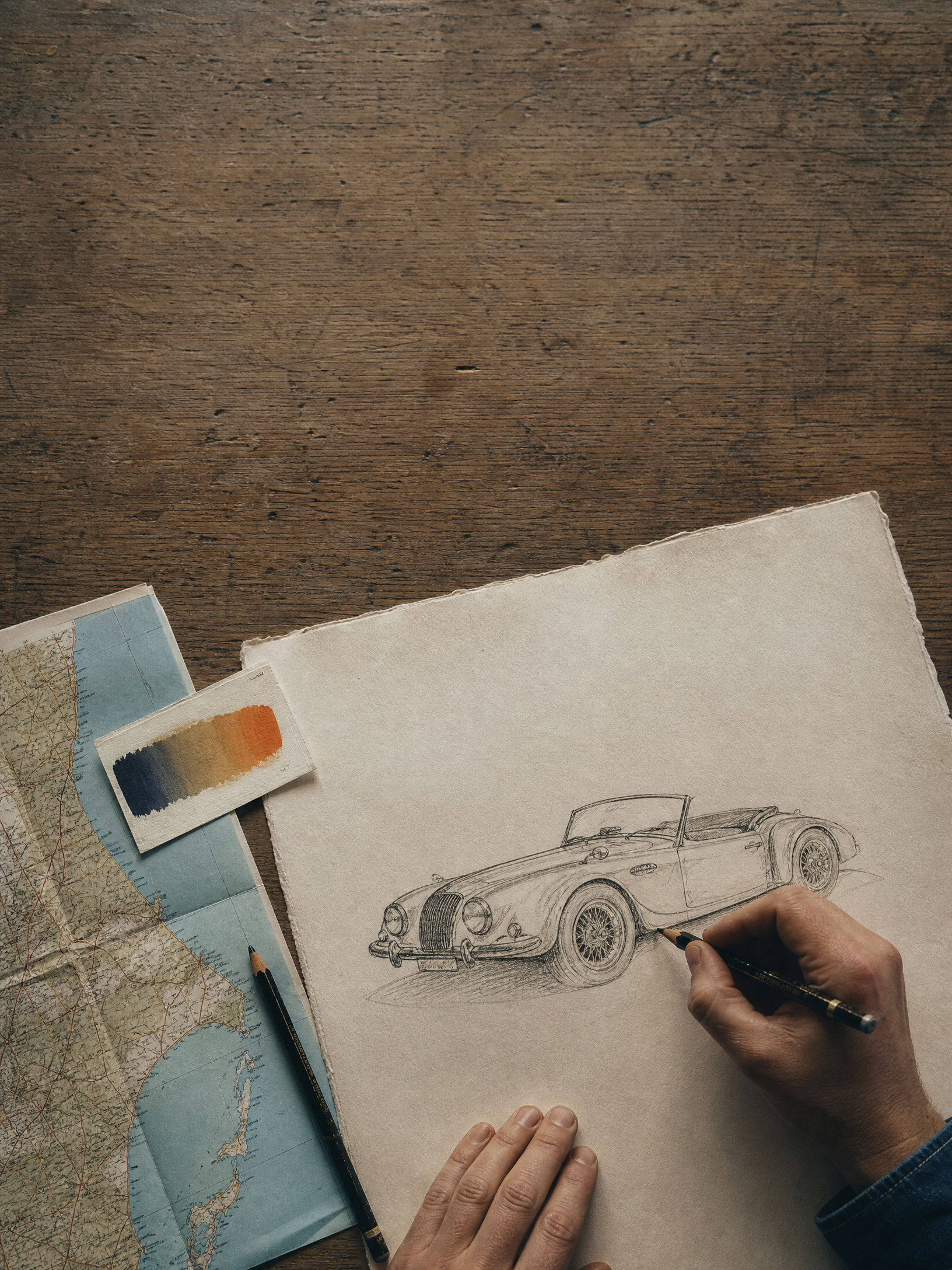 Artist sketching a custom car artwork