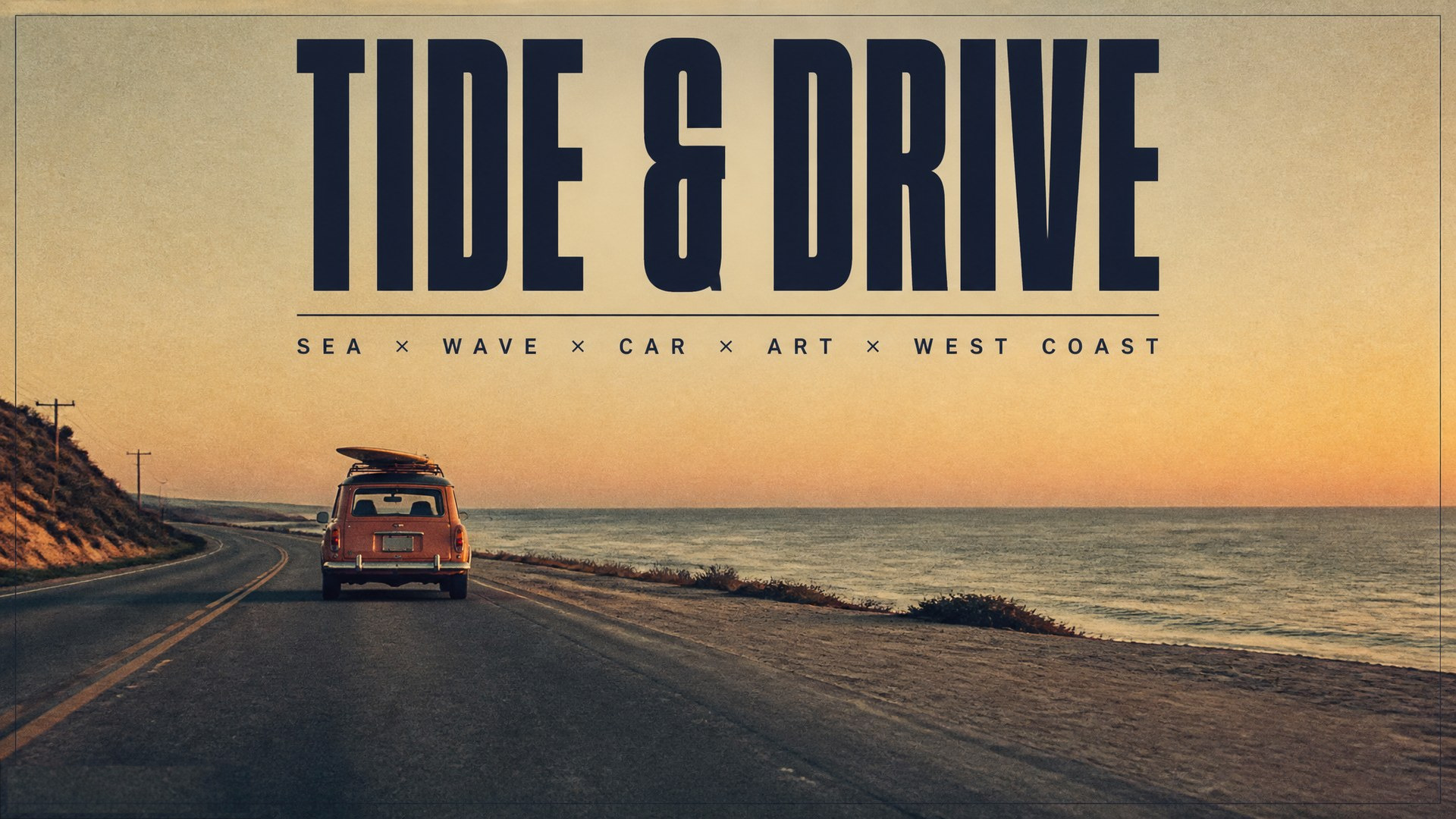 Ocean road and classic car at dusk
